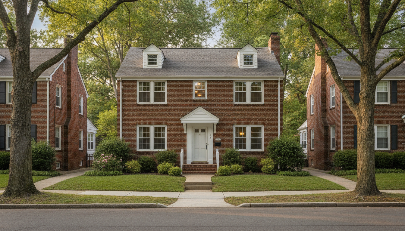 Arlington, Virginia residential exterior โ 1940s brick colonial on a tree-lined street