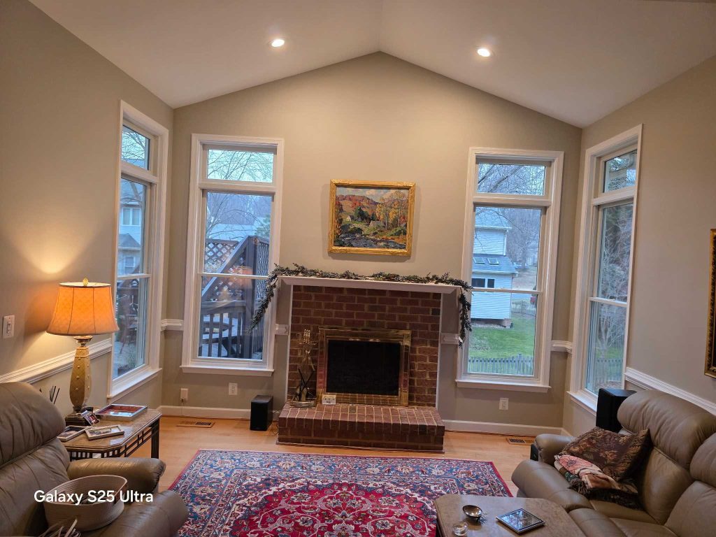 Great room after Virginia Exteriors installed new Andersen 400 Series windows with transom tops in Northern Virginia